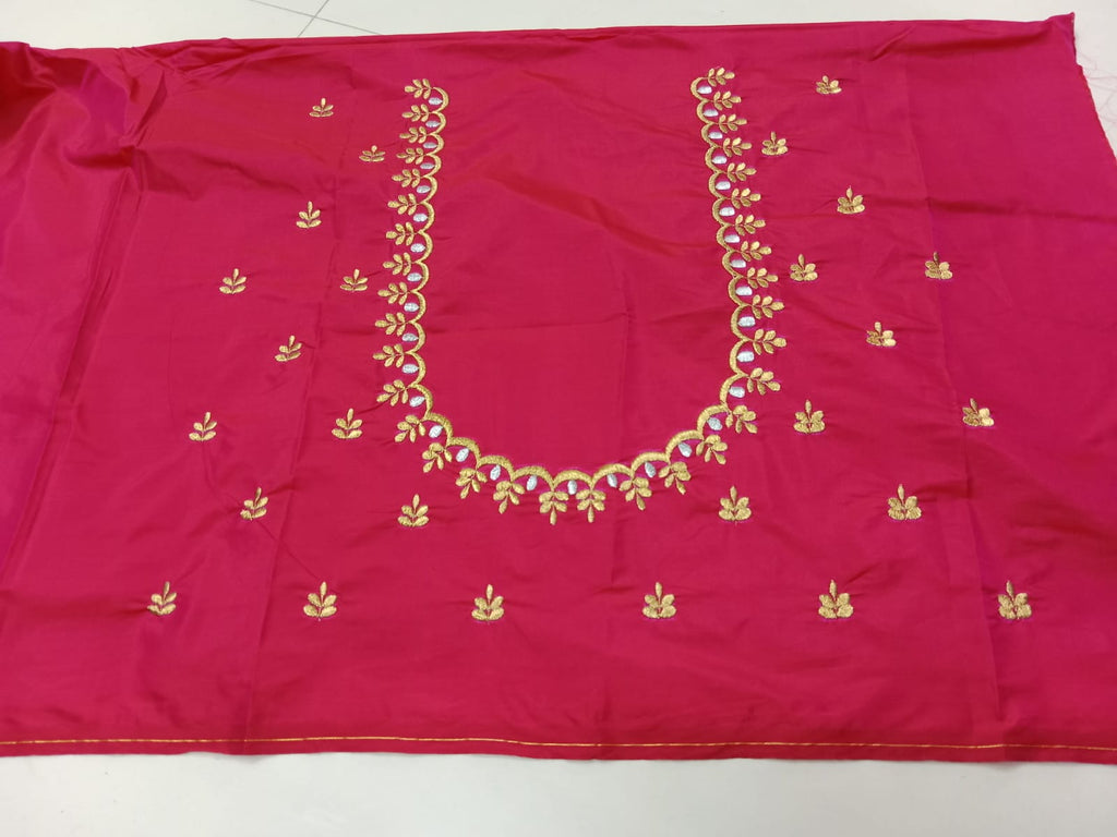 Hot Pink Embroidery Blouse Fabric – Designer Half Pattu Material (1.25 Meter)
