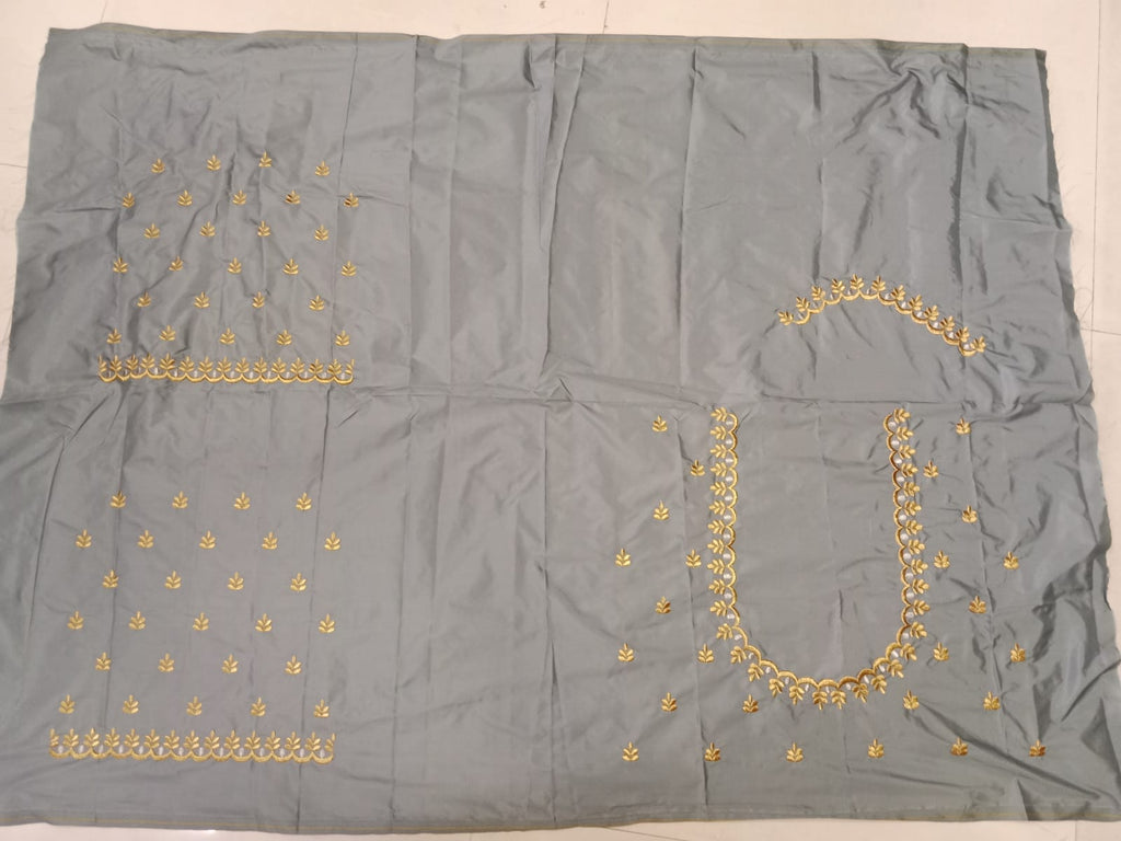 Steel Grey Embroidery Blouse Fabric – Designer Half Pattu Material (1.25 Meter)