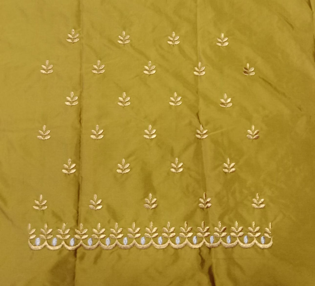 Mustard Yellow Embroidery Blouse Fabric – Designer Half Pattu Material (1.25 Meter)