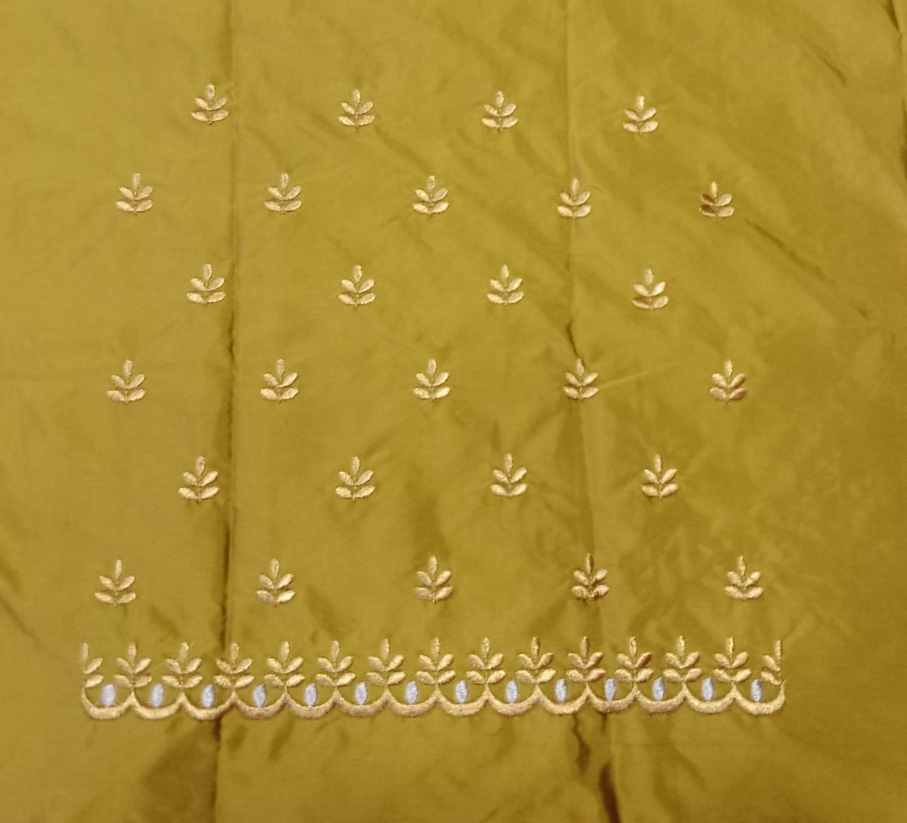 Mustard Yellow Embroidery Blouse Fabric – Designer Half Pattu Material (1.25 Meter)