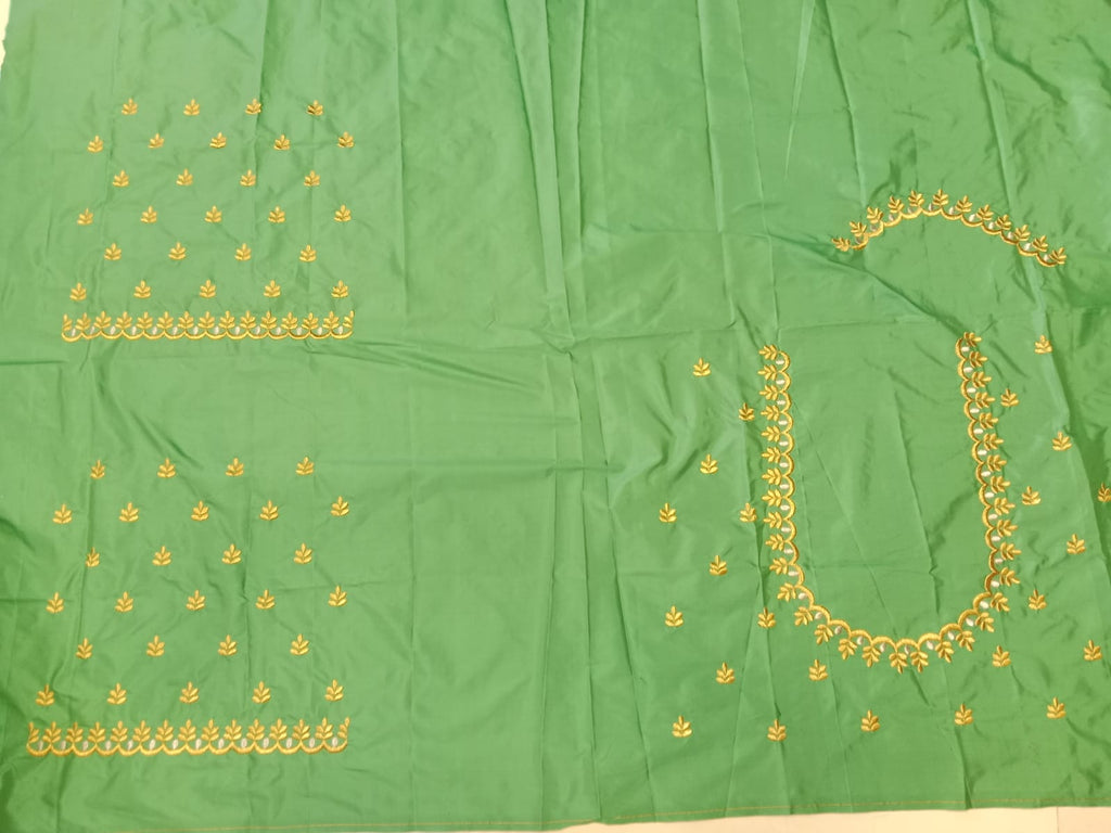 Designer Embroidery Blouse Fabric – Green Half Pattu Material (1.25 Meter)