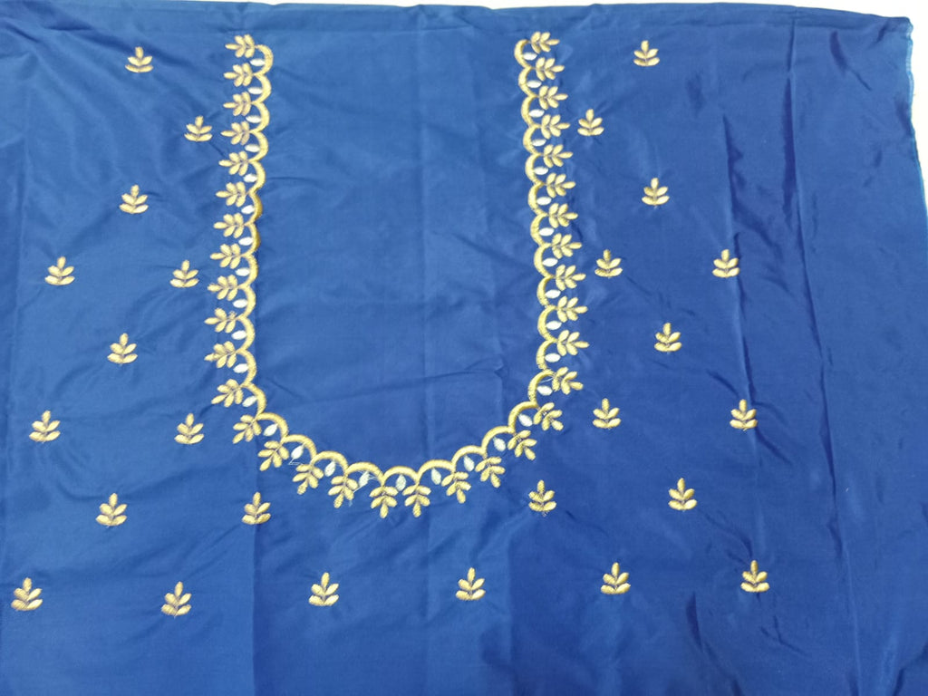 Royal Blue Embroidery Blouse Fabric – Designer Half Pattu Blouse Material (1.25 Meter)
