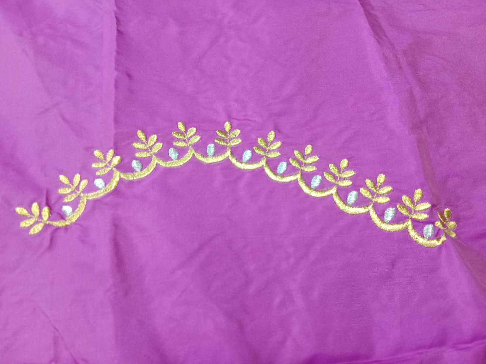 Designer Embroidery Blouse Fabric – Magenta Purple Half Pattu Material (1.25 Meter)