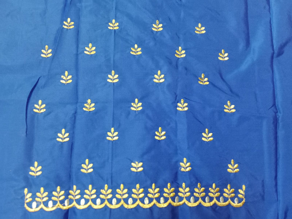Royal Blue Embroidery Blouse Fabric – Designer Half Pattu Material (1.25 Meter)