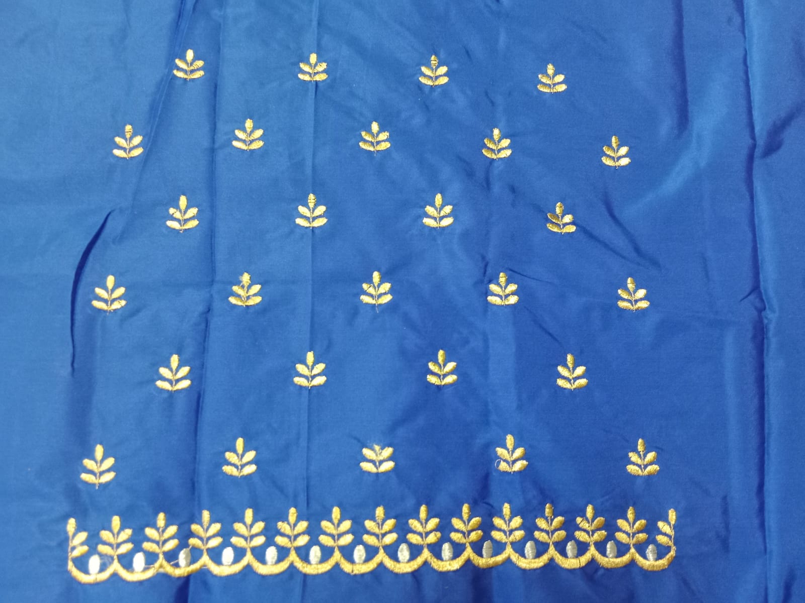 Royal Blue Embroidery Blouse Fabric – Designer Half Pattu Blouse Material (1.25 Meter)