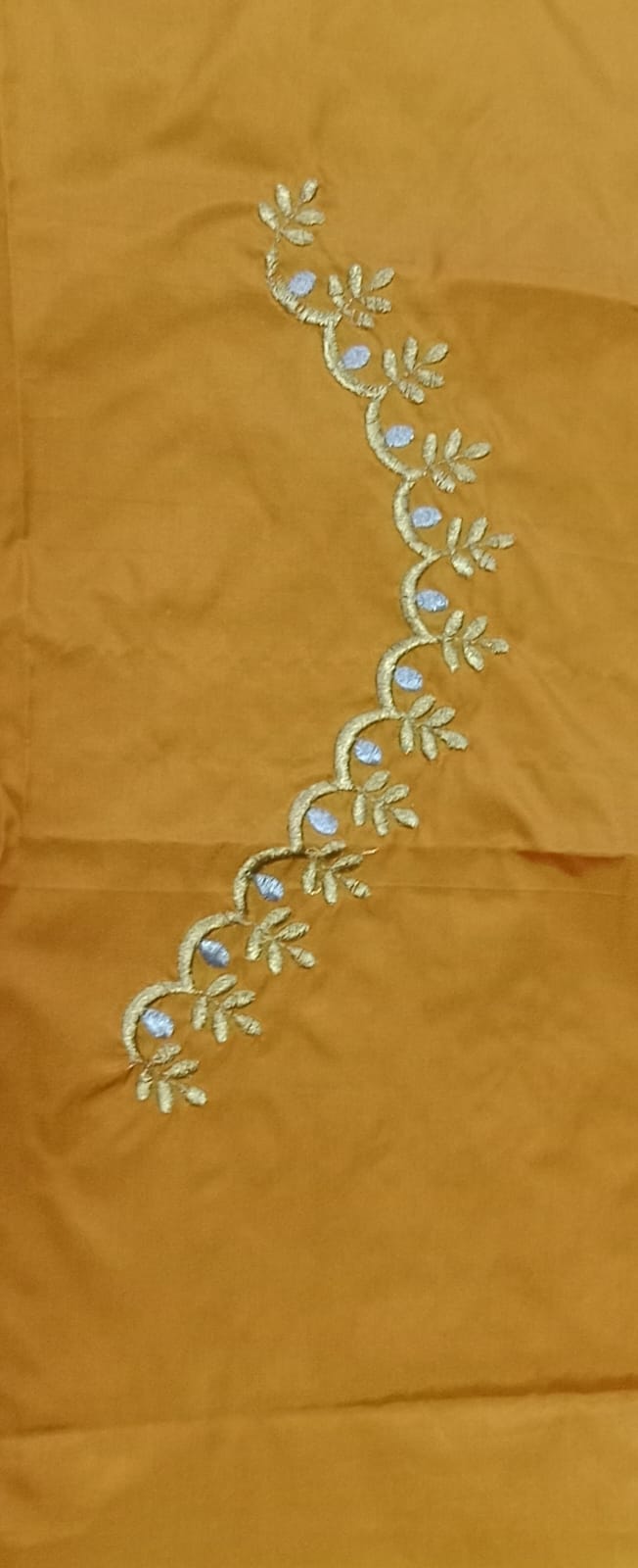 Mustard Gold Embroidery Blouse Fabric – Designer Half Pattu Material (1.25 Meter)