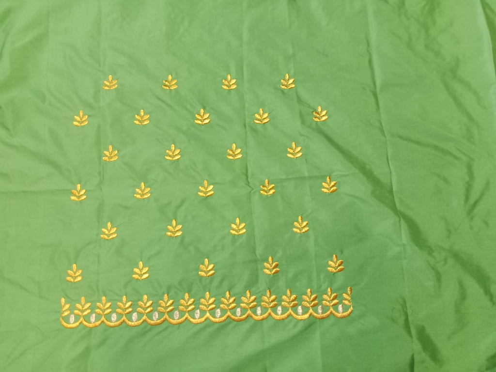 Designer Embroidery Blouse Fabric – Green Half Pattu Material (1.25 Meter)