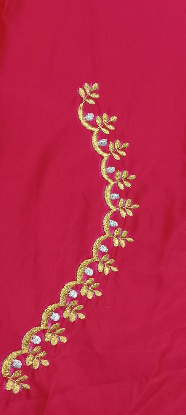 Hot Pink Embroidery Blouse Fabric – Designer Half Pattu Material (1.25 Meter)