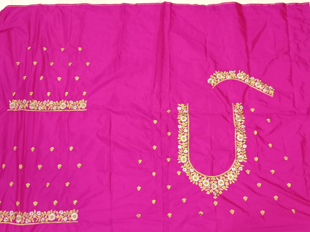 Magenta Floral Embroidery Blouse Fabric – Designer Half Pattu Blouse Material (1.25 Meter)