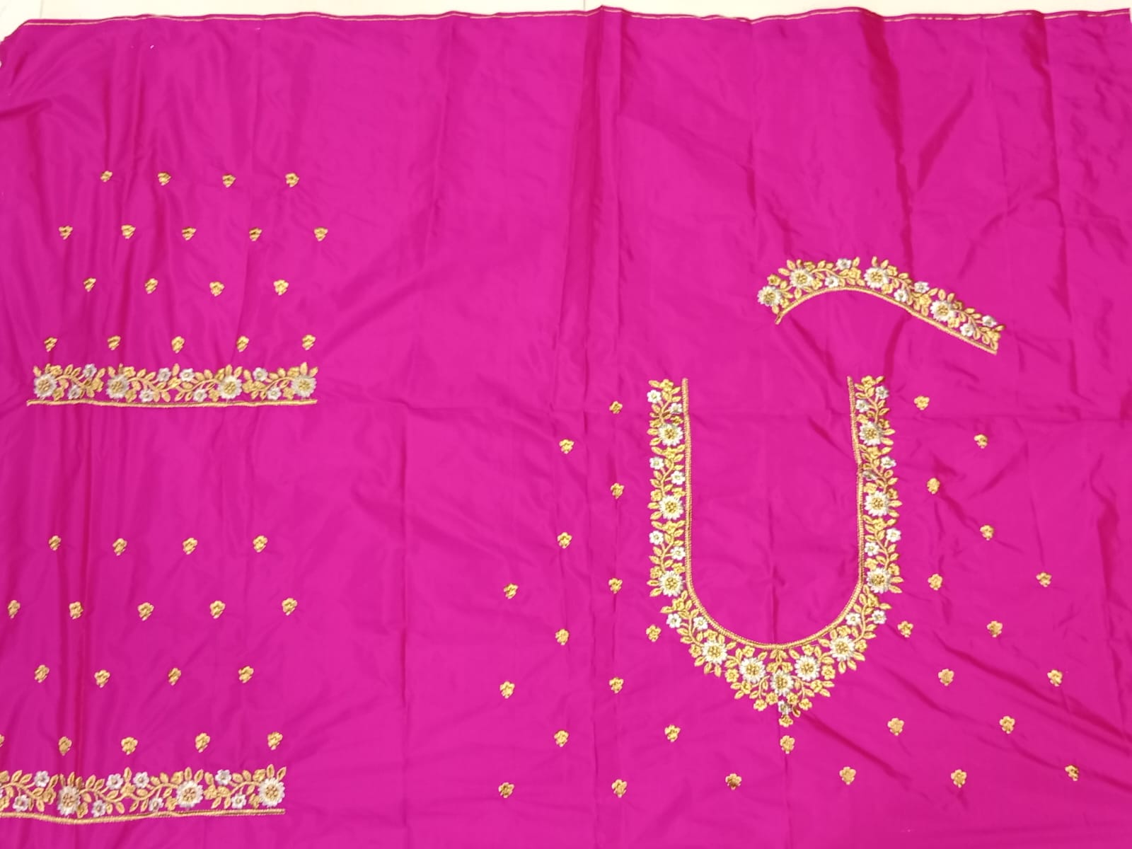 Magenta Floral Embroidery Blouse Fabric – Designer Half Pattu Blouse Material (1.25 Meter)