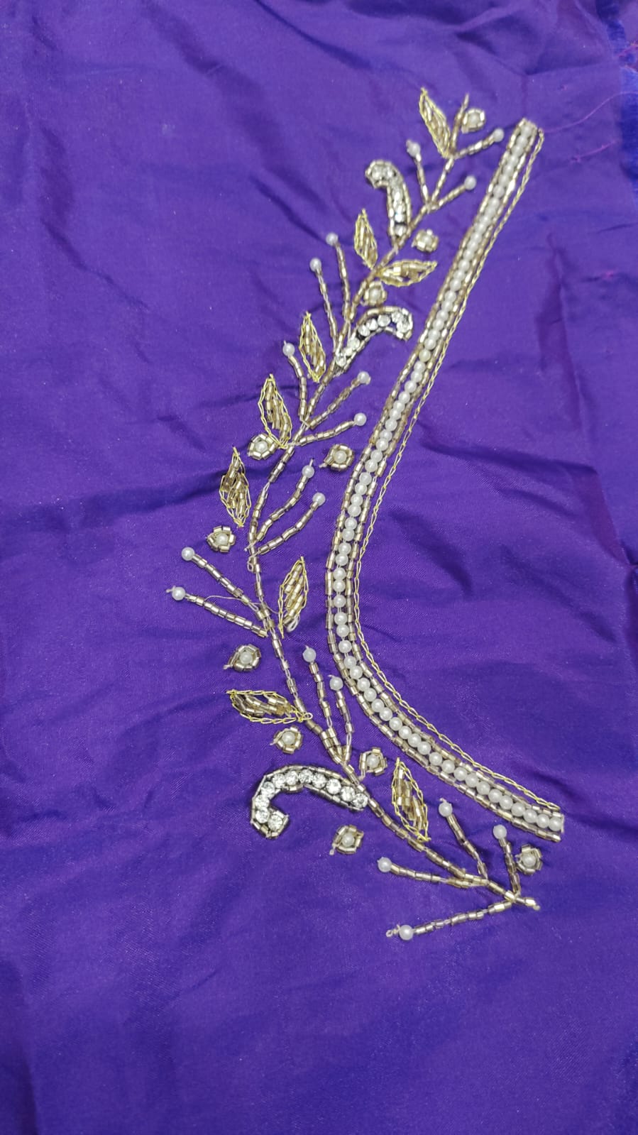 Elegant  Maggam Work Blouse Material with Handcrafted  Embroidery