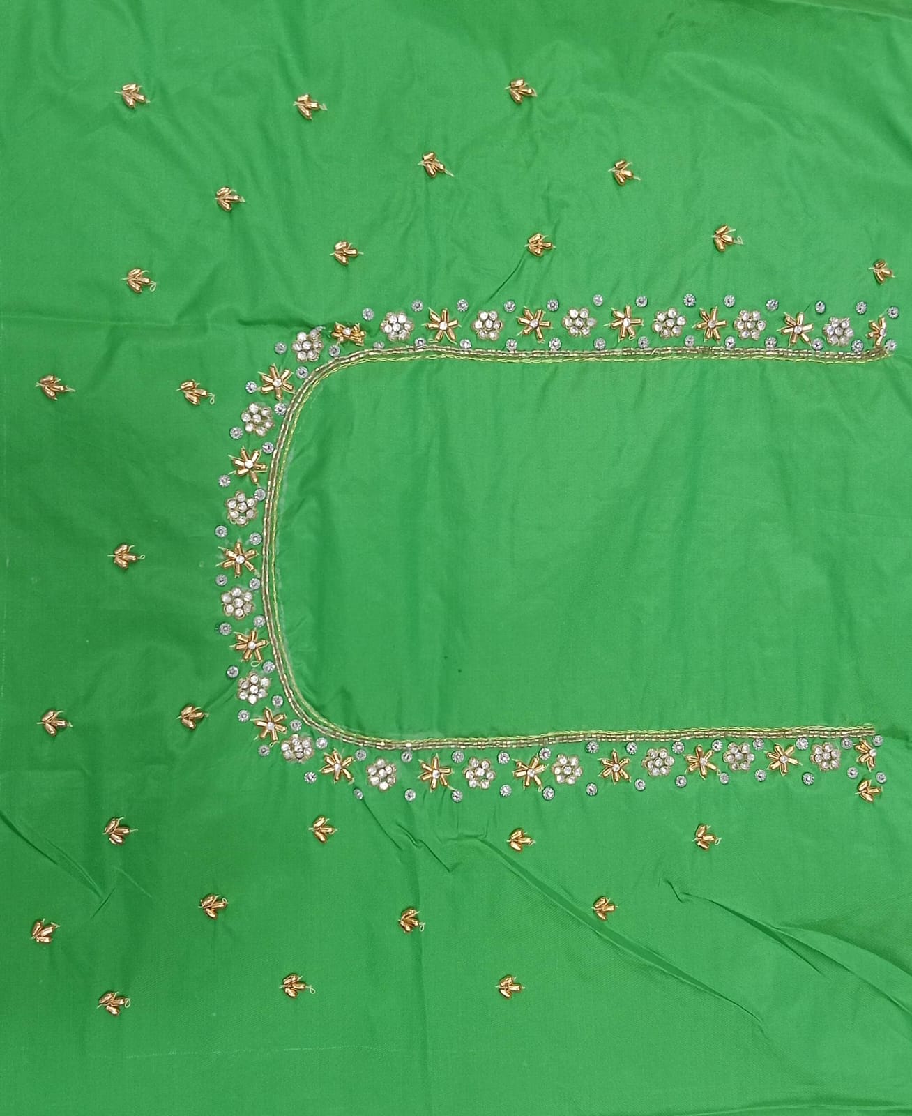 Elegant  Maggam Work Blouse Material with Handcrafted  Embroidery