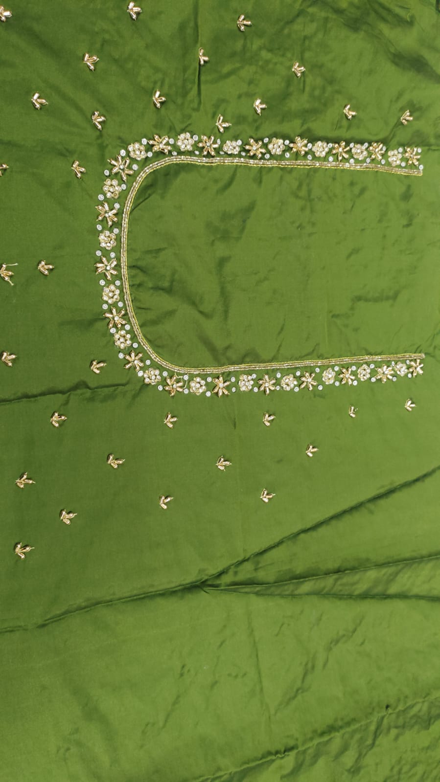 Elegant  Maggam Work Blouse Material with Handcrafted  Embroidery