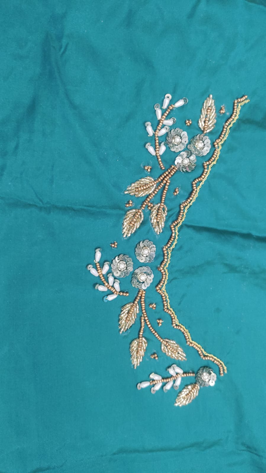 Elegant  Maggam Work Blouse Material with Handcrafted  Embroidery