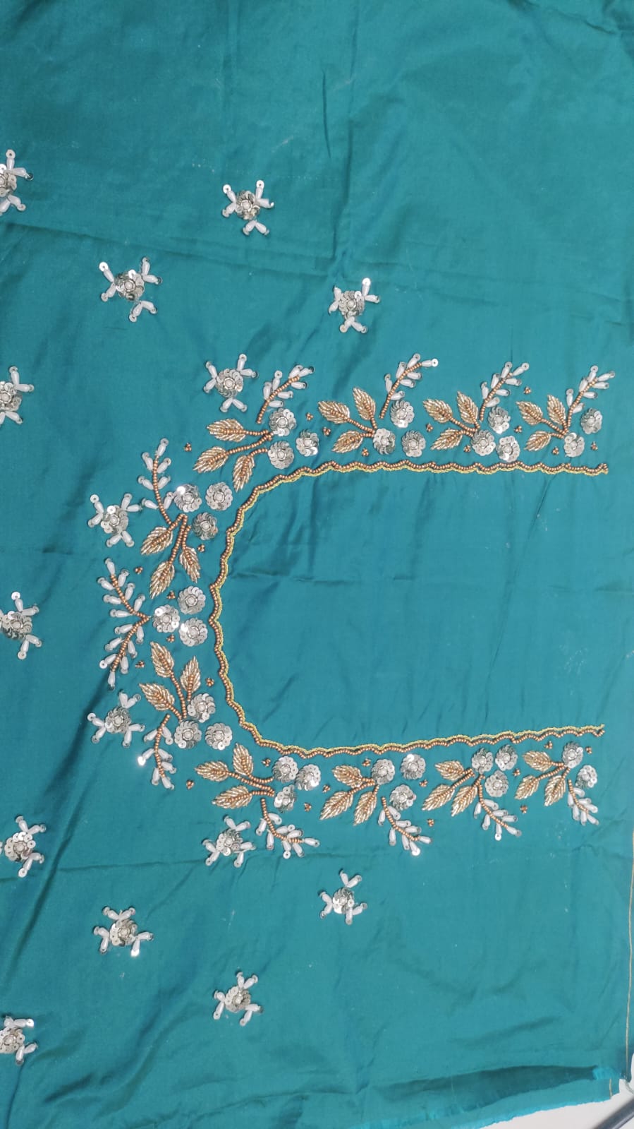 Elegant  Maggam Work Blouse Material with Handcrafted  Embroidery