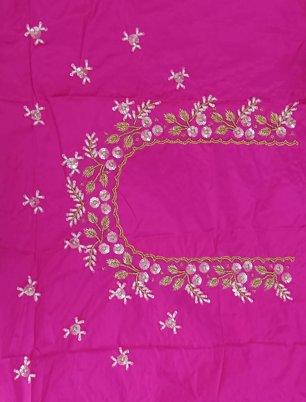 Elegant  Maggam Work Blouse Material with Handcrafted  Embroidery