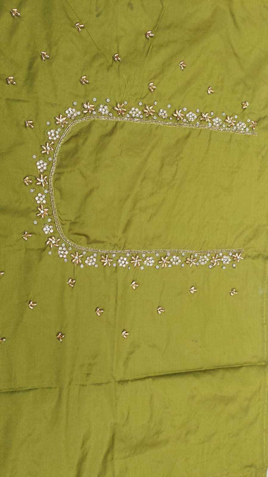 Elegant  Maggam Work Blouse Material with Handcrafted  Embroidery
