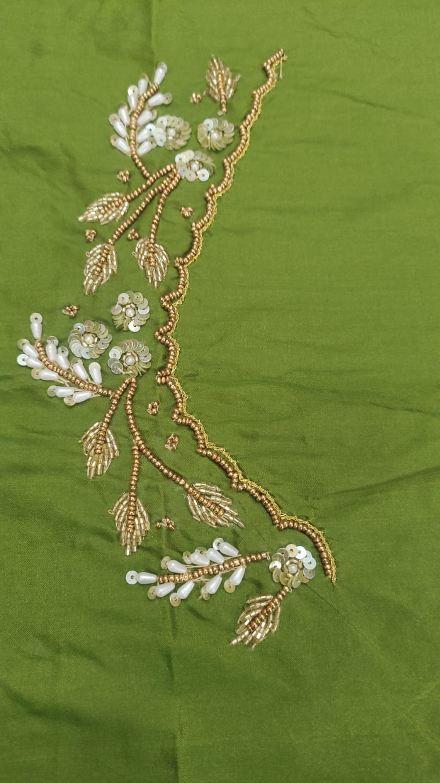 Elegant  Maggam Work Blouse Material with Handcrafted  Embroidery