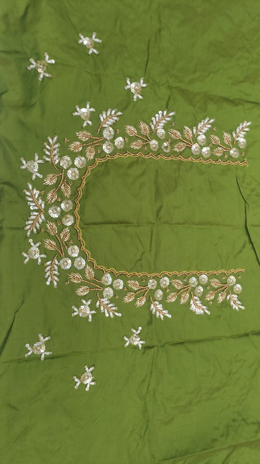 Elegant  Maggam Work Blouse Material with Handcrafted  Embroidery