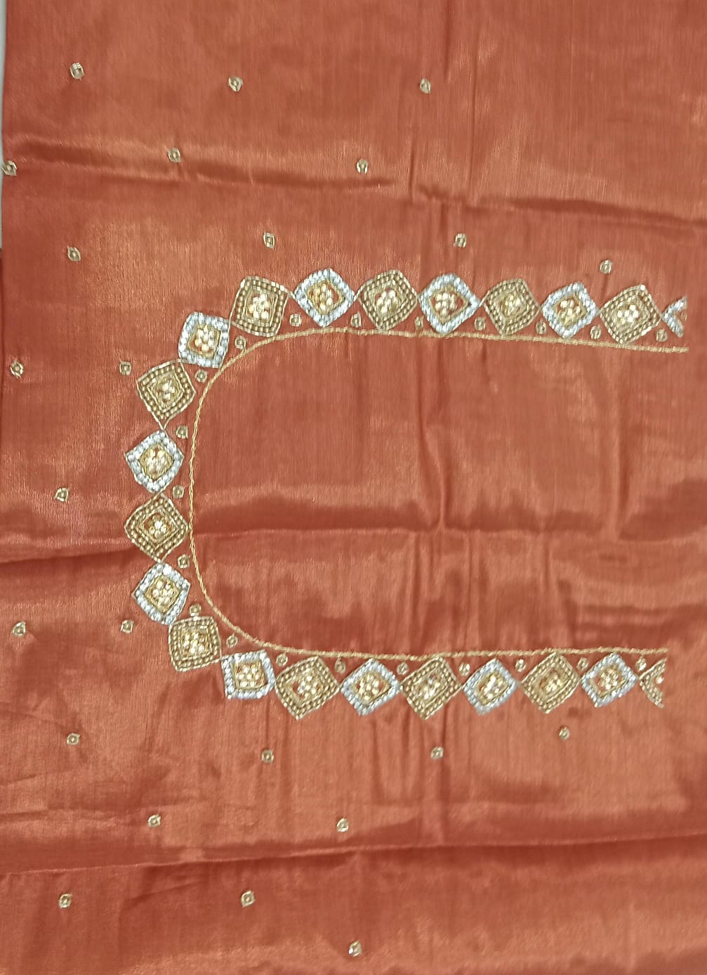 Elegant  Maggam Work Blouse Material with Handcrafted  Embroidery