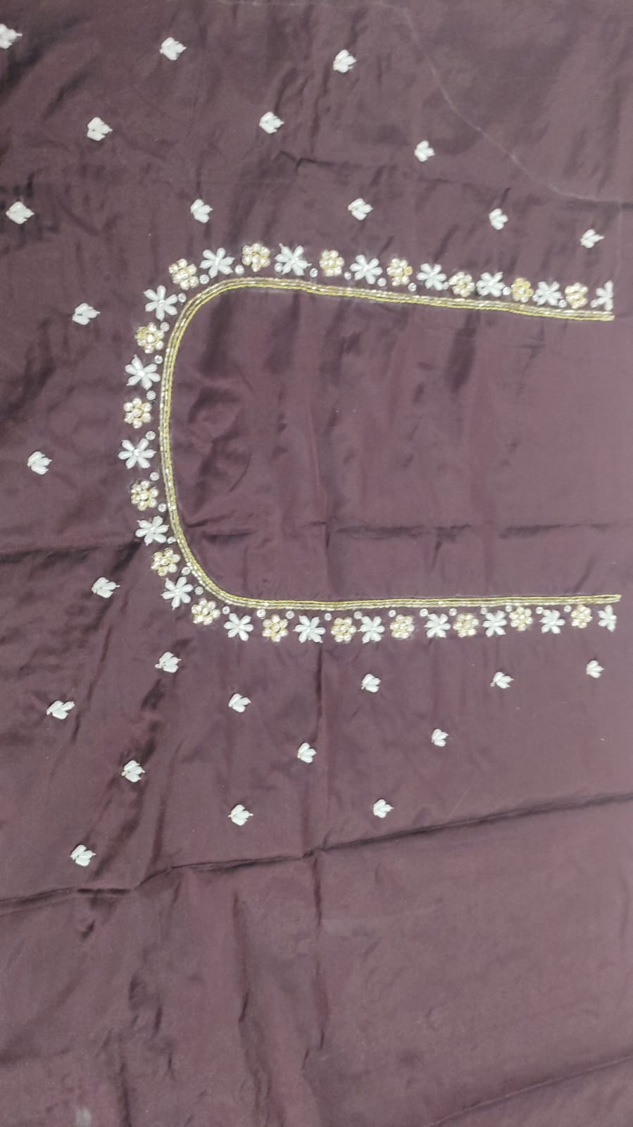 Elegant  Maggam Work Blouse Material with Handcrafted  Embroidery