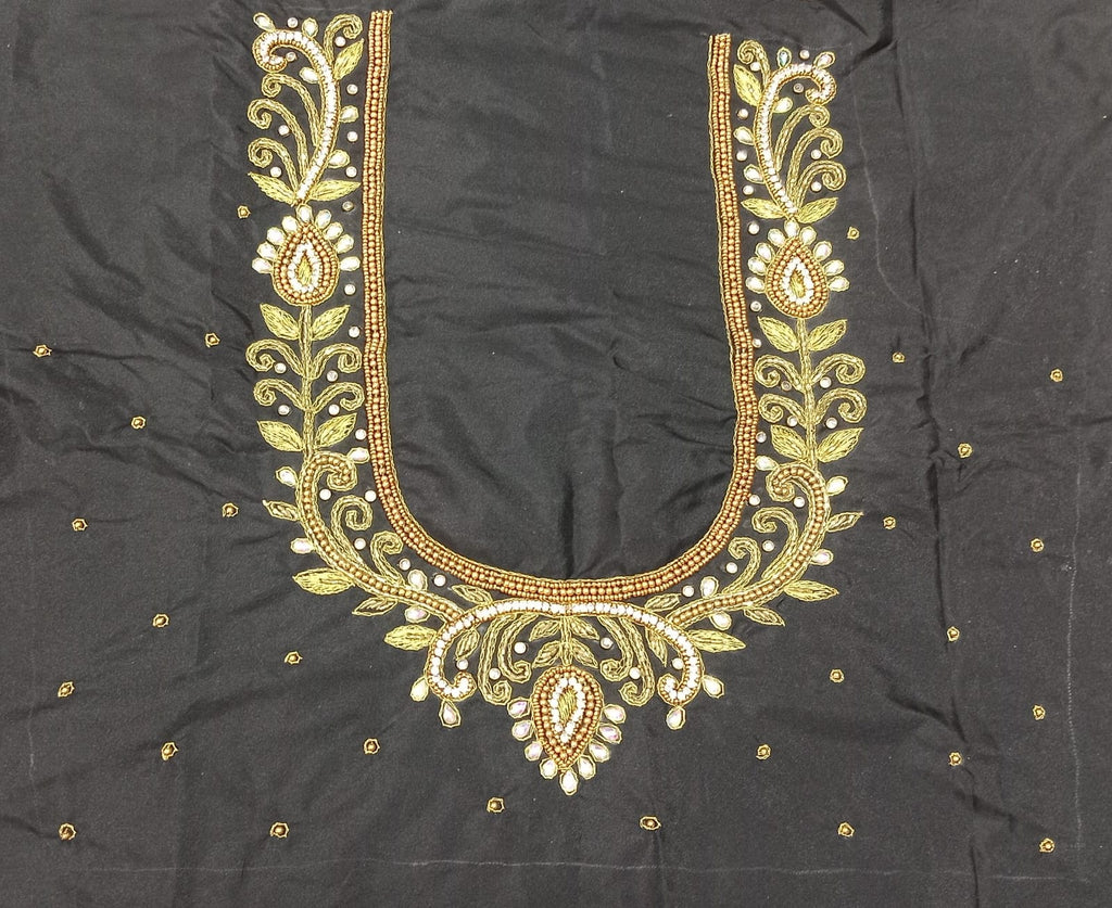 Elegant  Maggam Work Blouse Material with Handcrafted  Embroidery