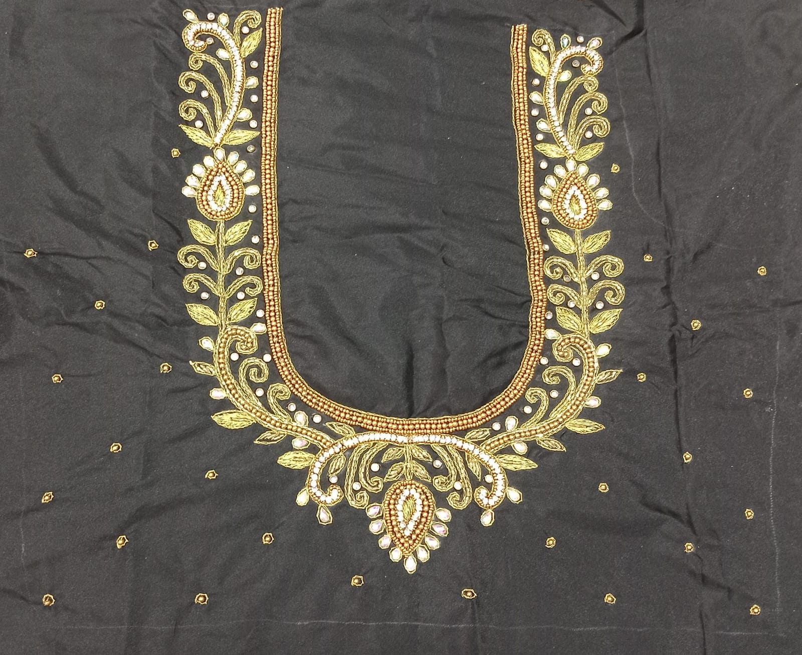 Elegant  Maggam Work Blouse Material with Handcrafted  Embroidery