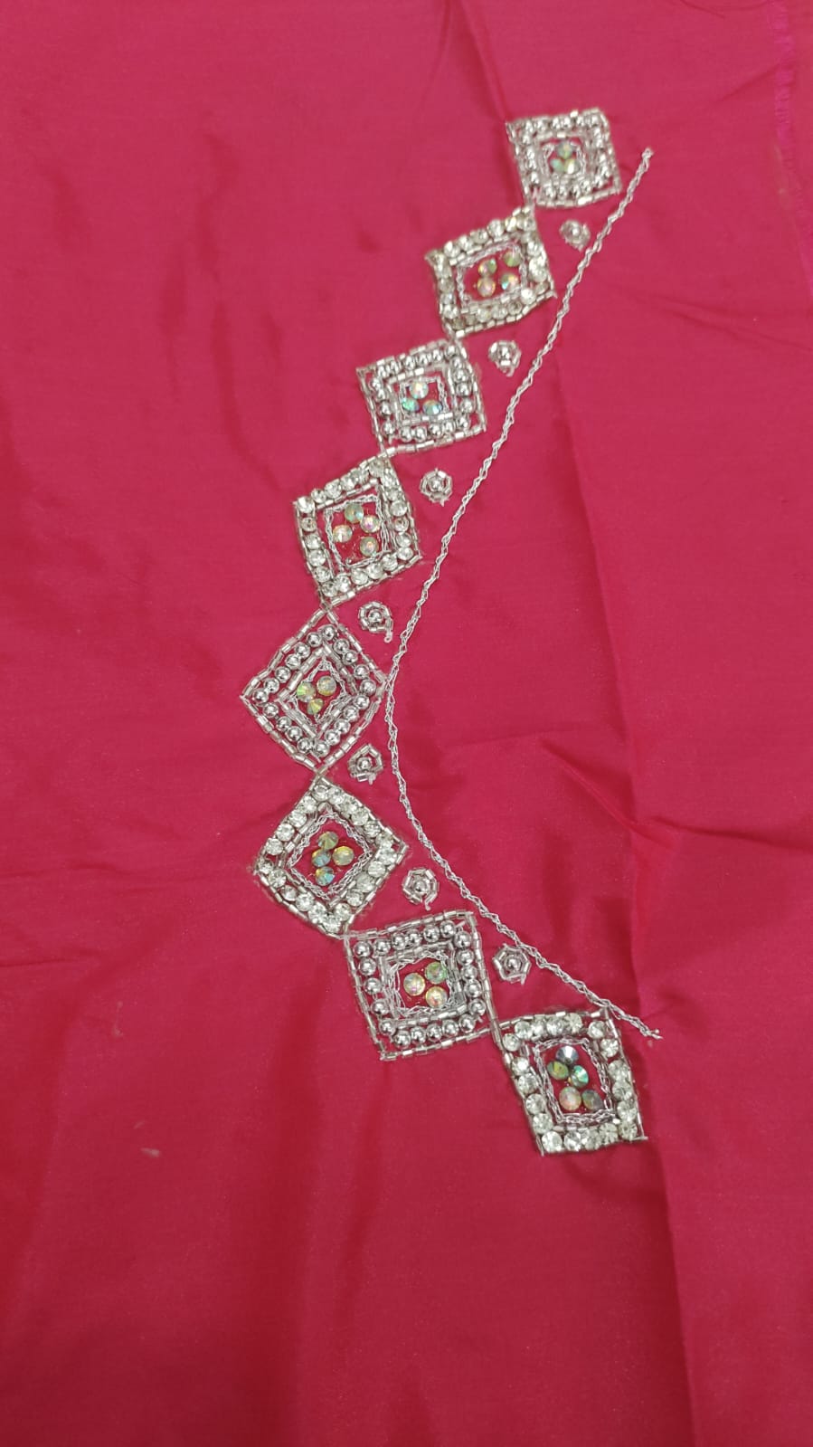 Elegant  Maggam Work Blouse Material with Handcrafted  Embroidery