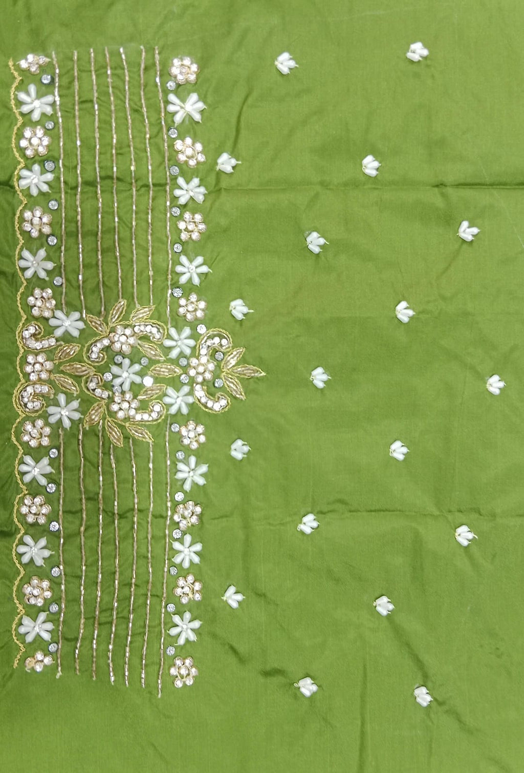 Elegant  Maggam Work Blouse Material with Handcrafted  Embroidery