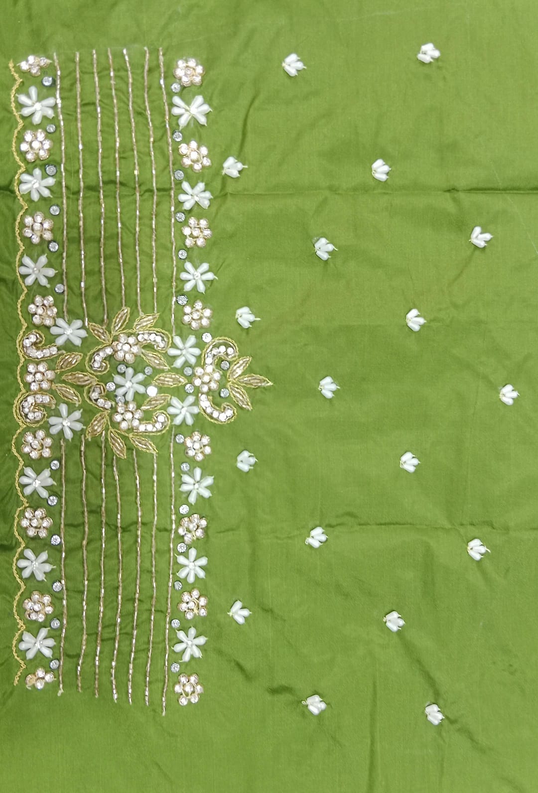 Elegant  Maggam Work Blouse Material with Handcrafted  Embroidery