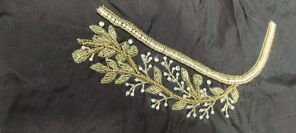 Elegant  Maggam Work Blouse Material with Handcrafted  Embroidery