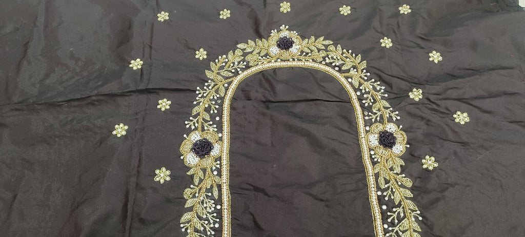 Elegant  Maggam Work Blouse Material with Handcrafted  Embroidery