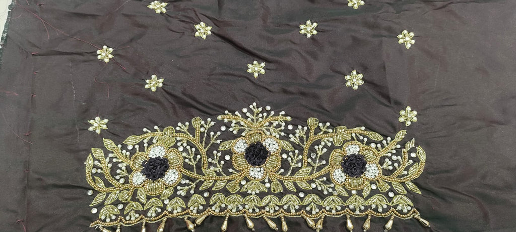 Elegant  Maggam Work Blouse Material with Handcrafted  Embroidery