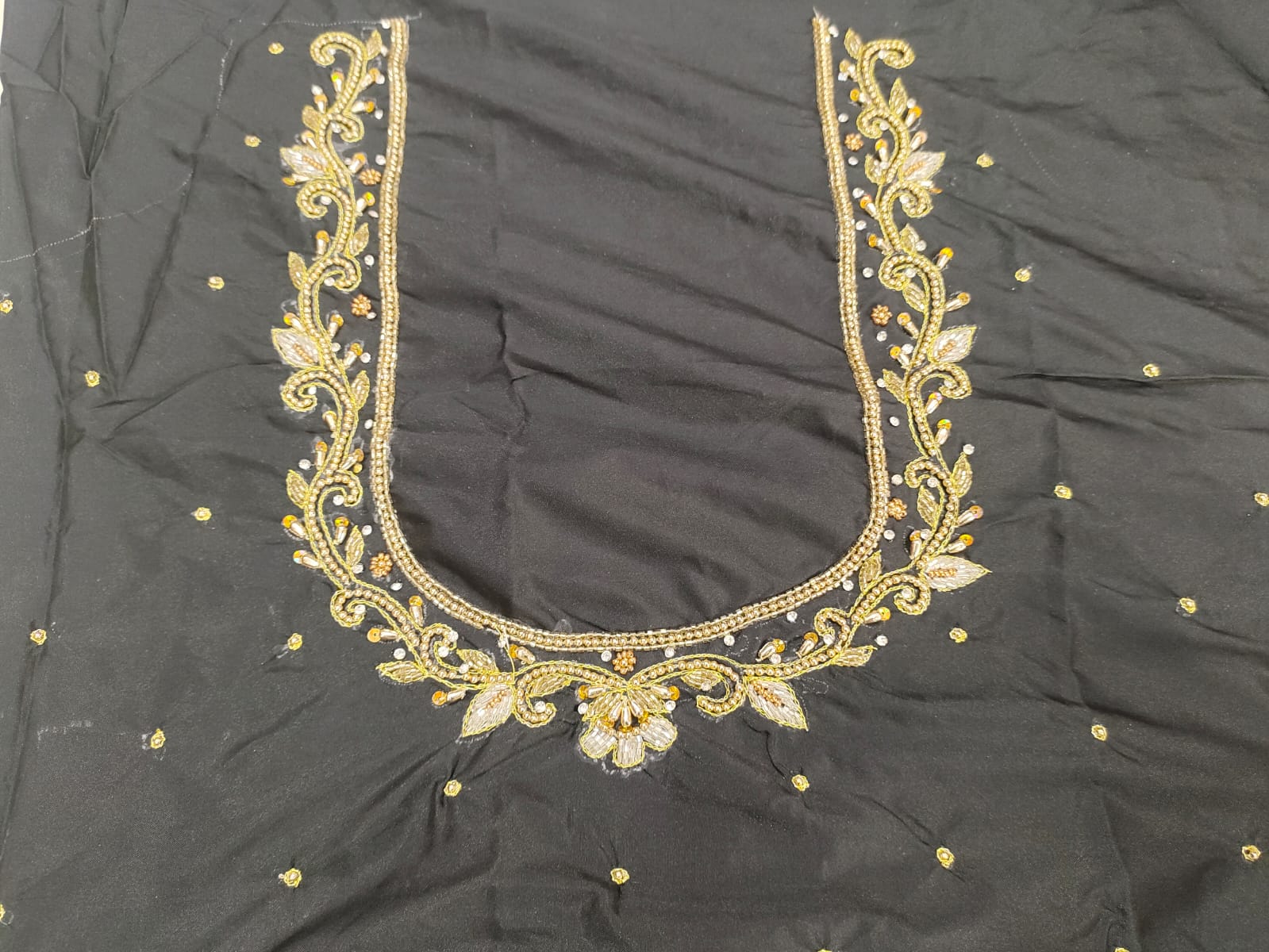Elegant  Maggam Work Blouse Material with Handcrafted  Embroidery