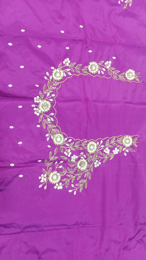 Elegant  Maggam Work Blouse Material with Handcrafted  Embroidery