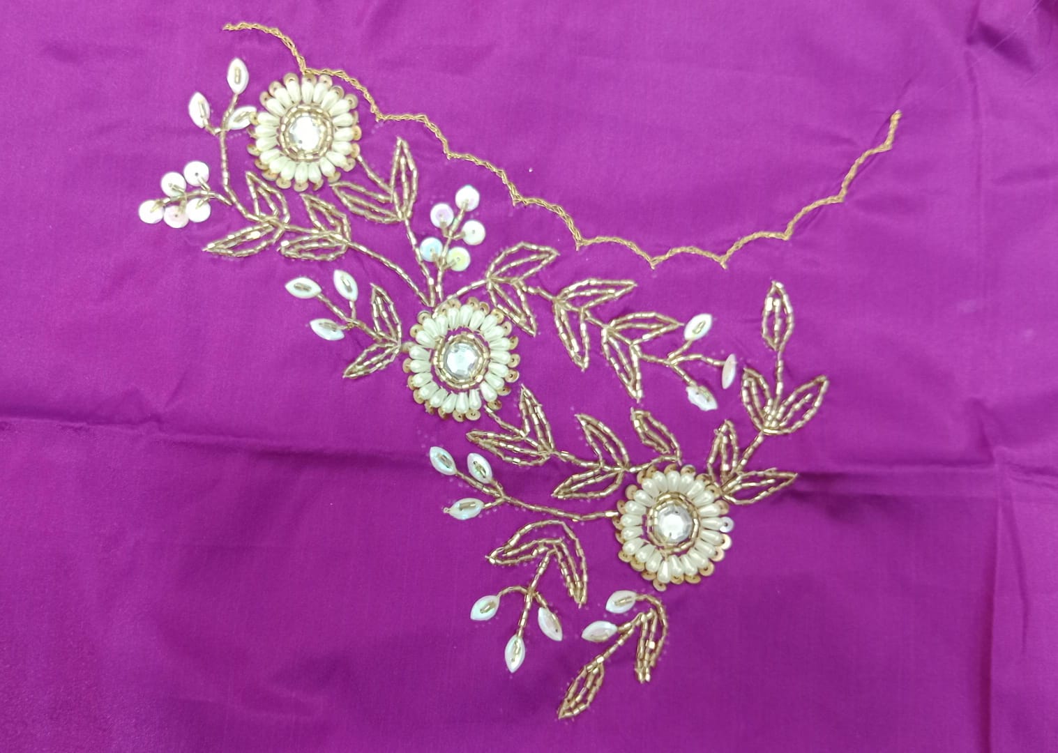 Elegant  Maggam Work Blouse Material with Handcrafted  Embroidery