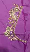 Elegant Purple Maggam Work Blouse Material with Handcrafted Lotus Embroidery