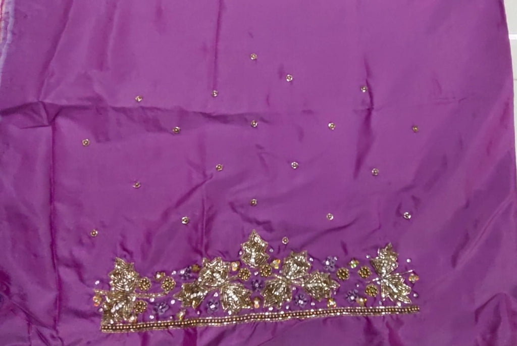 Elegant Purple Maggam Work Blouse Material with Handcrafted Lotus Embroidery