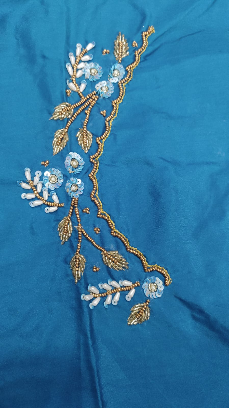 Elegant  Maggam Work Blouse Material with Handcrafted  Embroidery