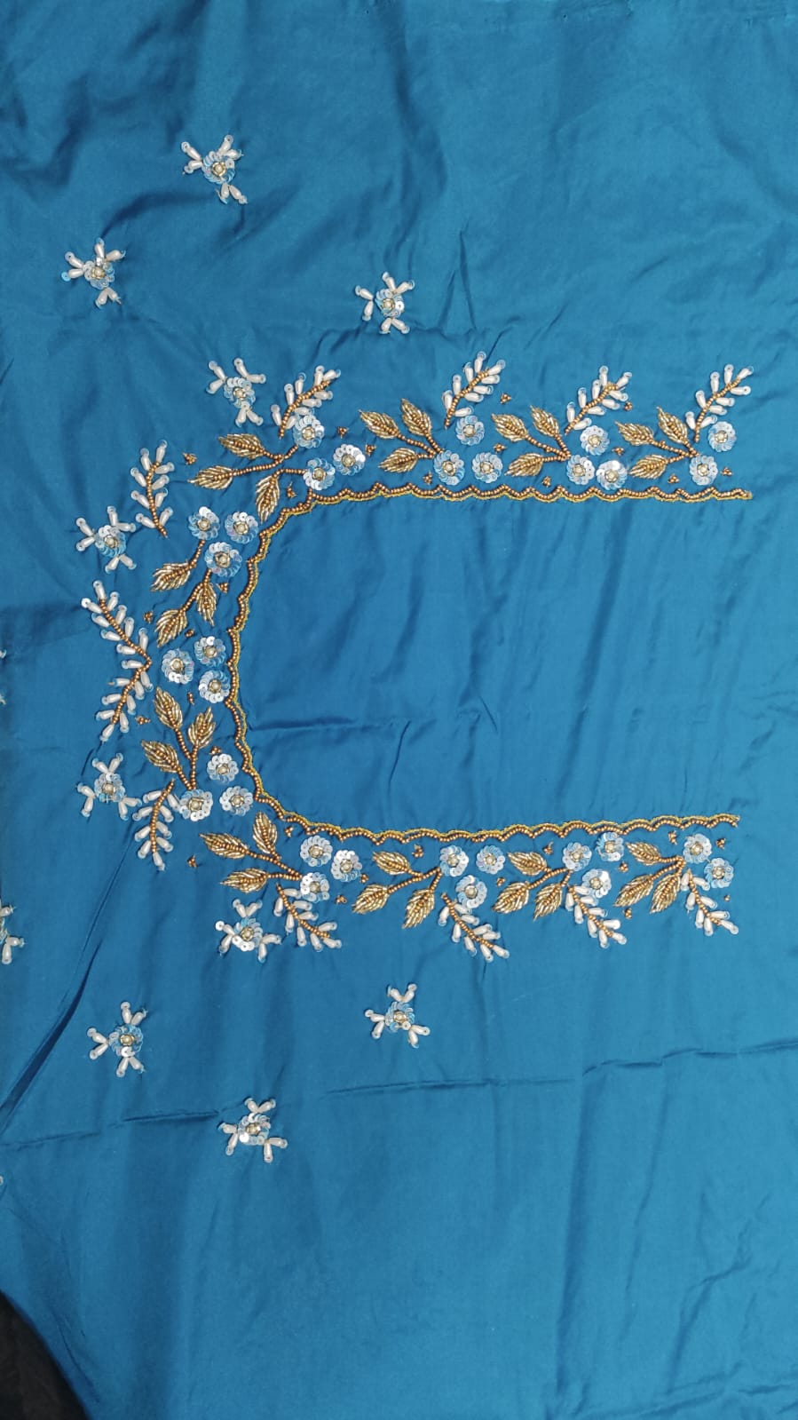 Elegant  Maggam Work Blouse Material with Handcrafted  Embroidery