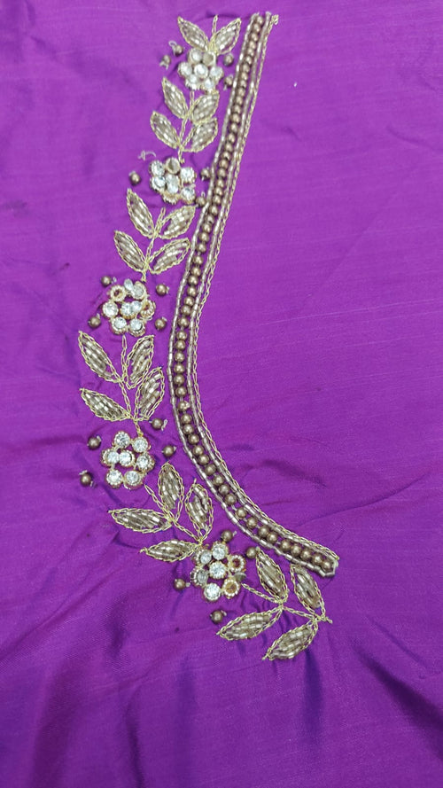 Elegant  Maggam Work Blouse Material with Handcrafted  Embroidery