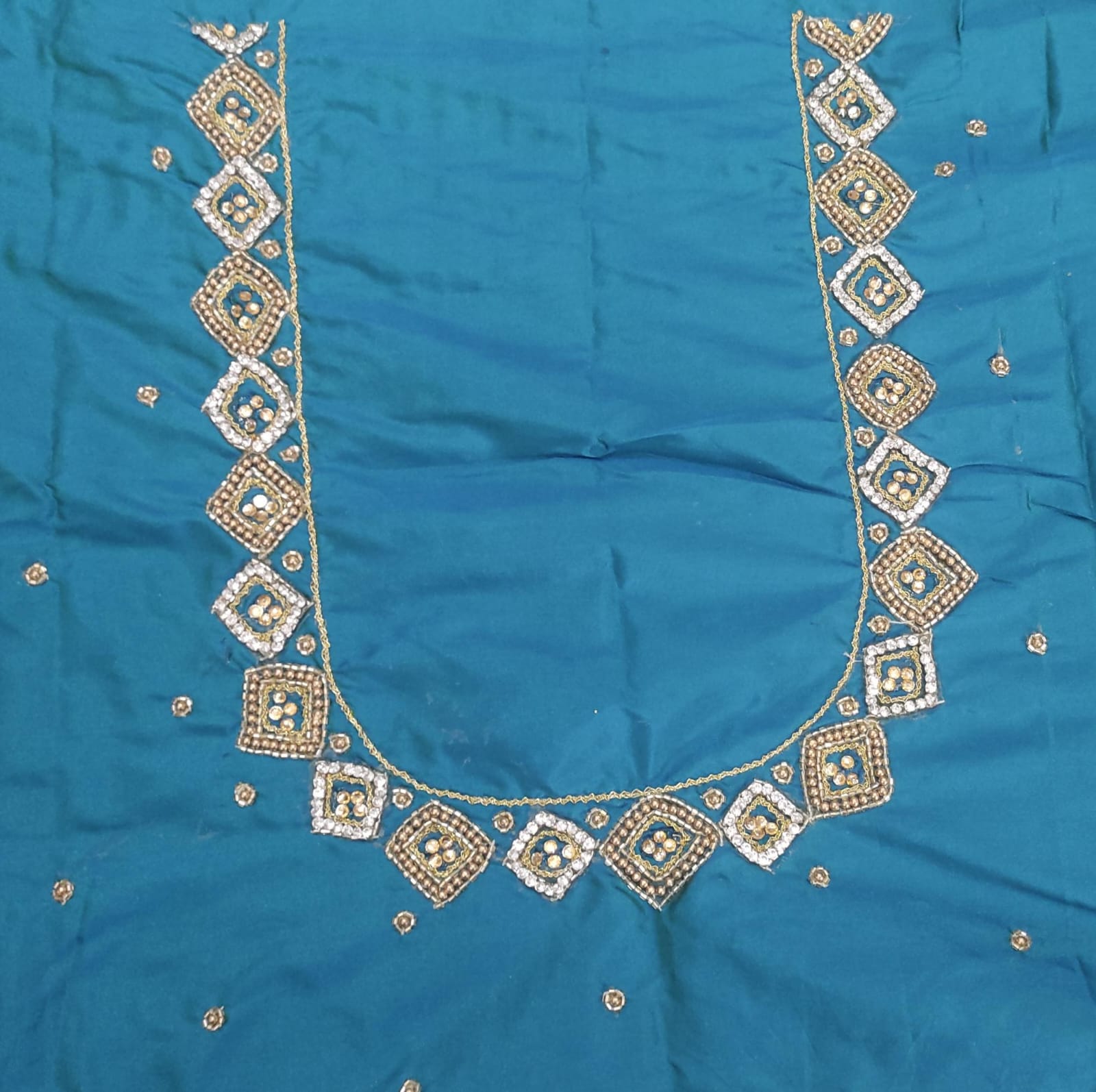 Elegant  Maggam Work Blouse Material with Handcrafted  Embroidery