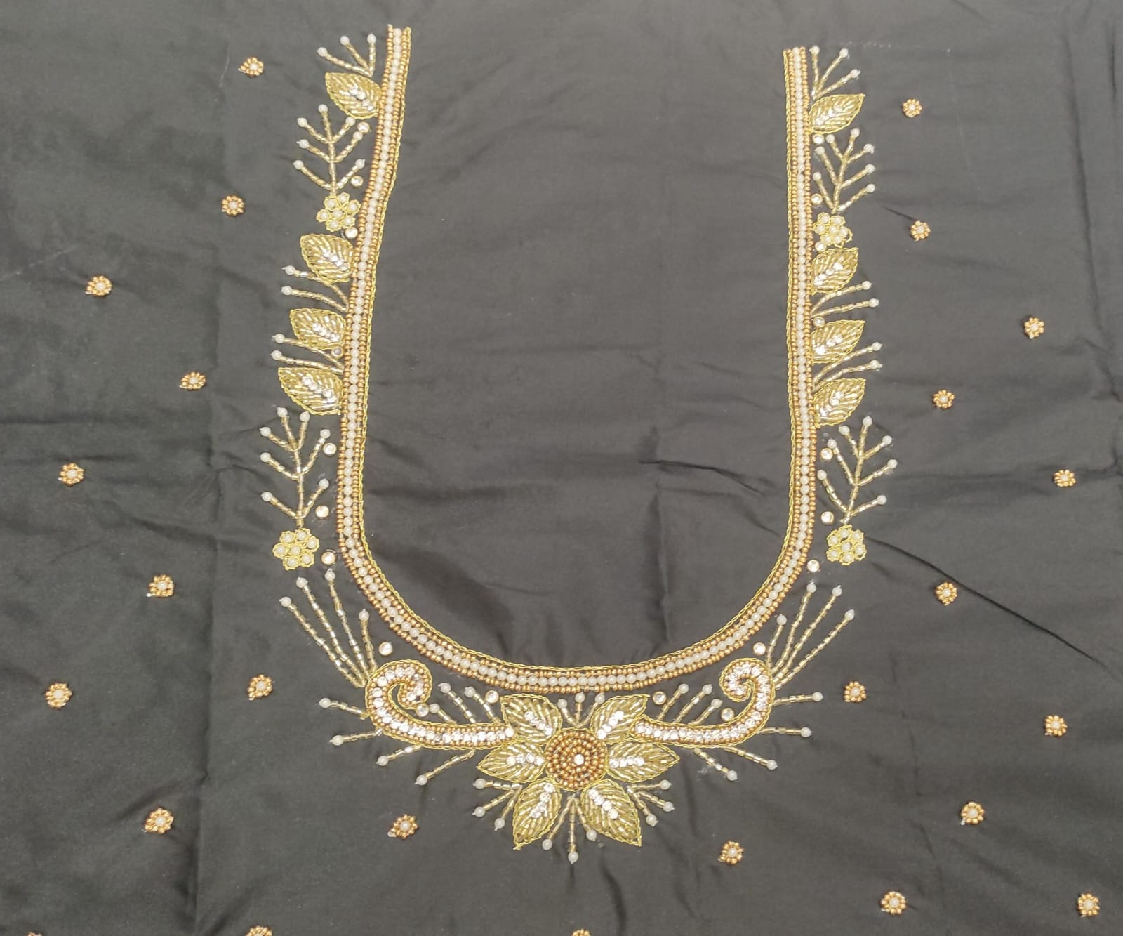 Elegant  Maggam Work Blouse Material with Handcrafted  Embroidery