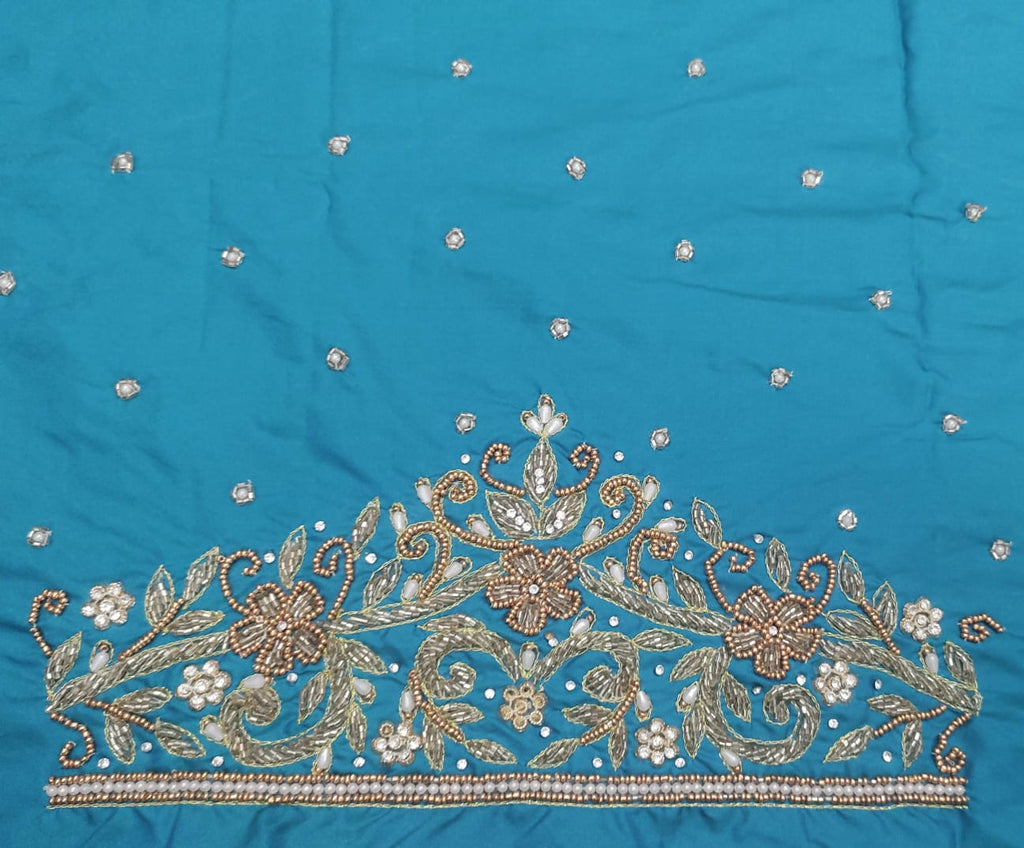 Elegant  Maggam Work Blouse Material with Handcrafted  Embroidery