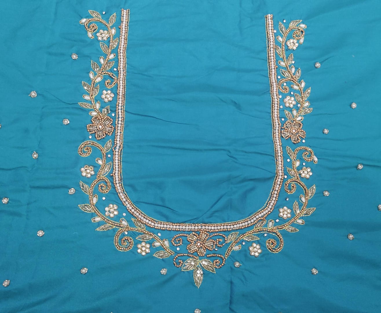 Elegant  Maggam Work Blouse Material with Handcrafted  Embroidery