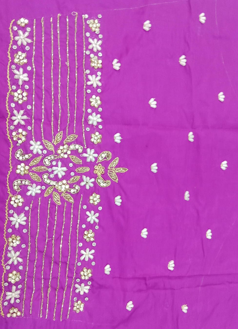 Elegant  Maggam Work Blouse Material with Handcrafted  Embroidery