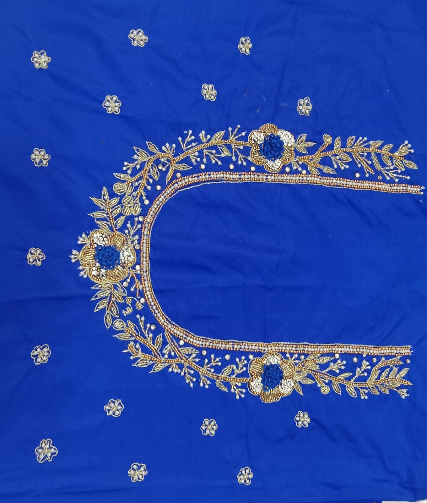 Elegant  Maggam Work Blouse Material with Handcrafted  Embroidery