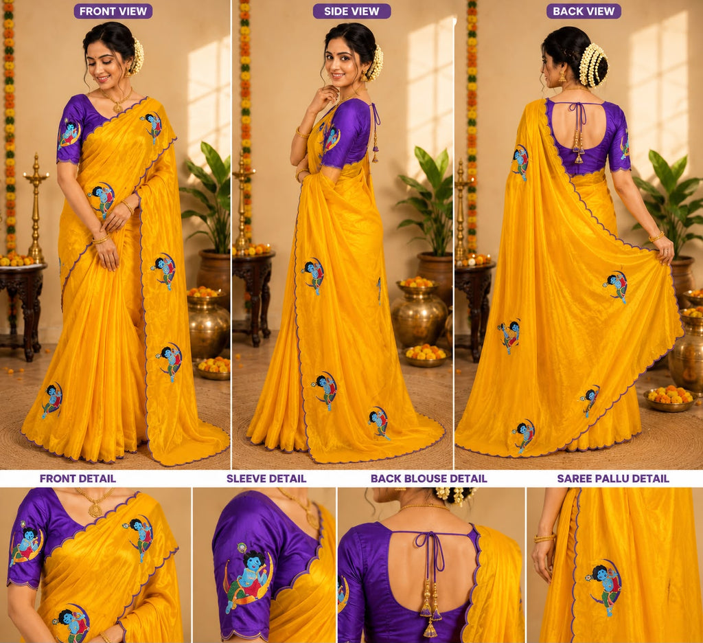 Krishna Embroidered Space Silk Saree