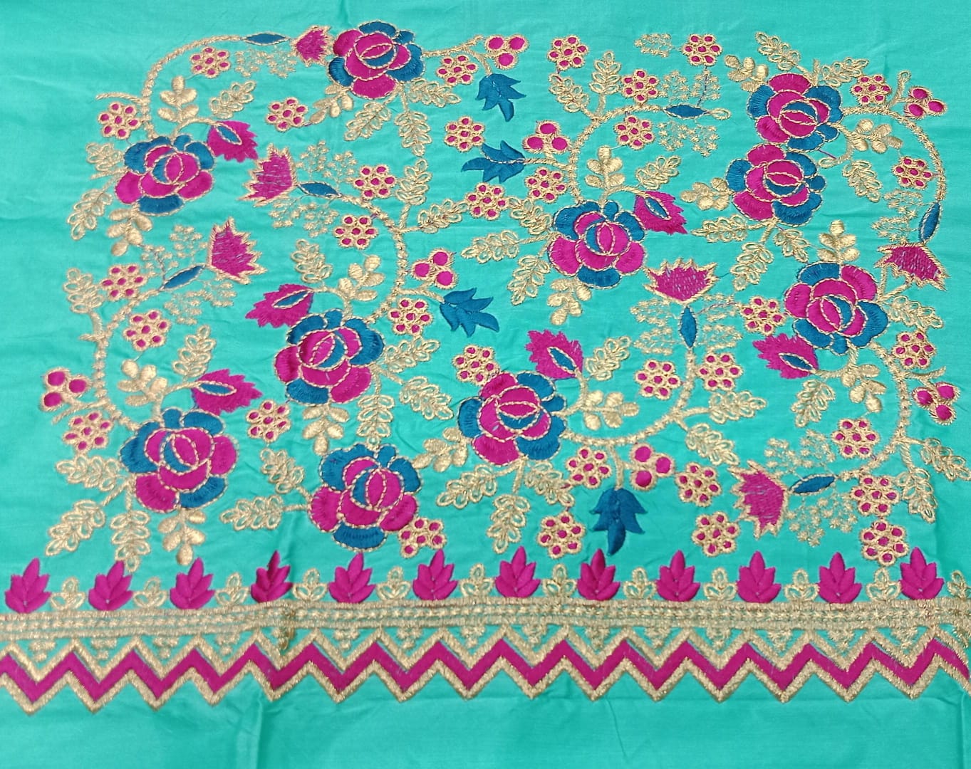 Embroidery Blouse Fabric – Designer Half Pattu Blouse Material (1.25 Meter)