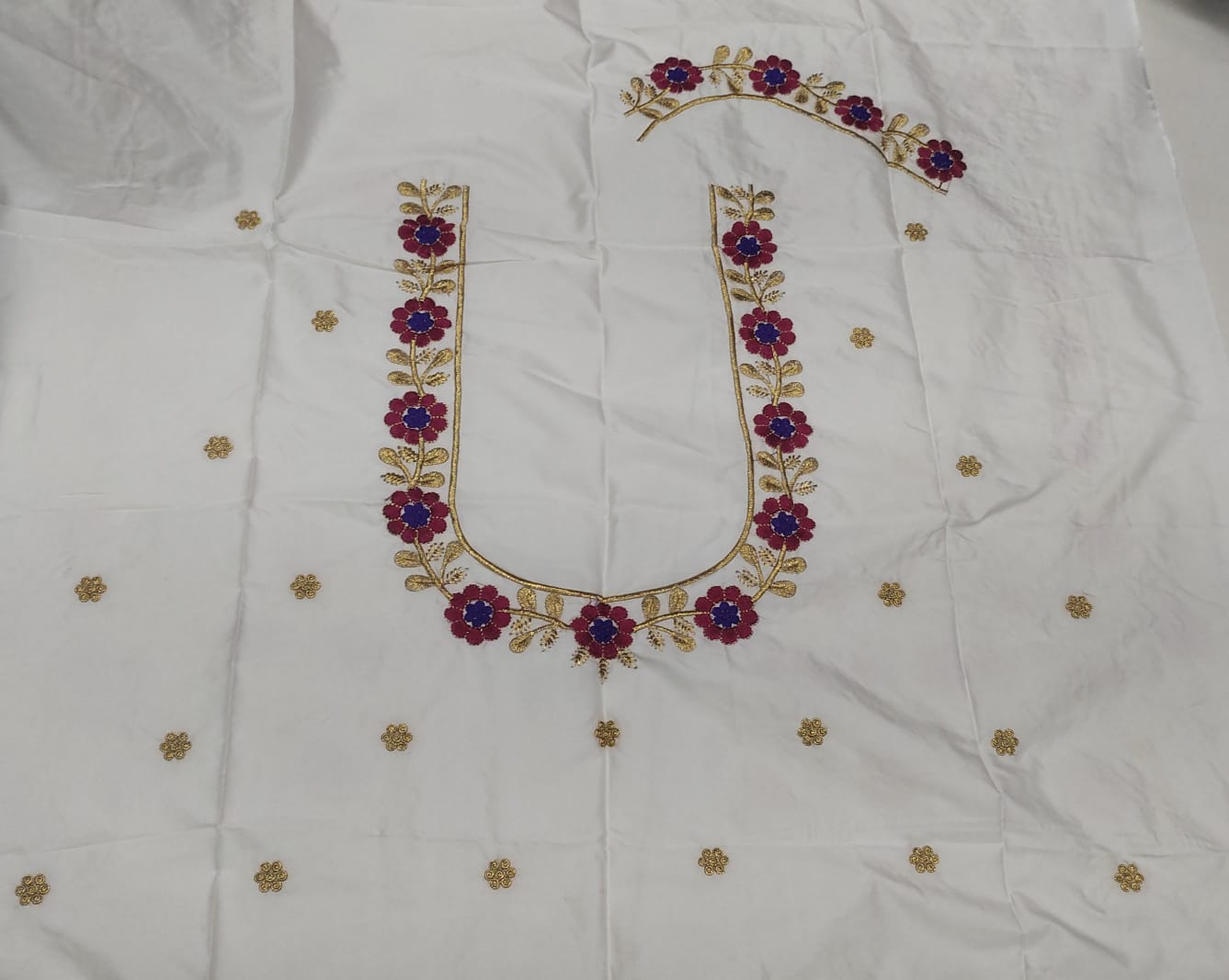 Embroidery Blouse Fabric – Designer Half Pattu Blouse Material (1.25 Meter)